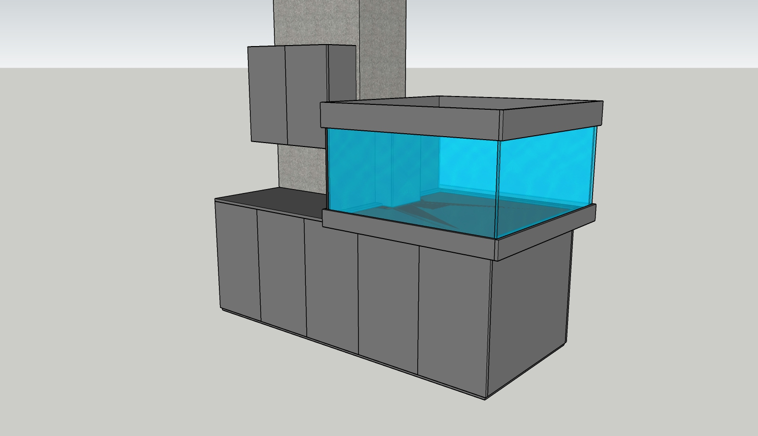 Weitere 3D-Planung des schwebenden Design Aquariums von links
