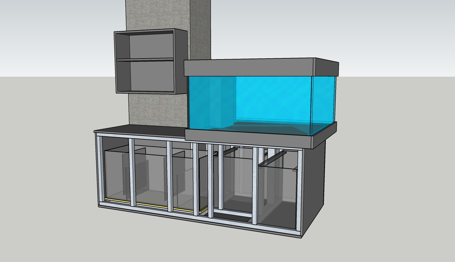 Offene 3D-Planung des schwebenden Design Aquariums von links
