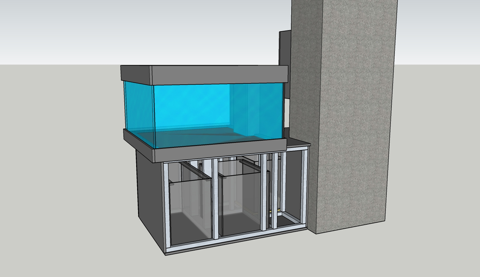 Offene 3D-Planung des schwebenden Design Aquariums von rechts