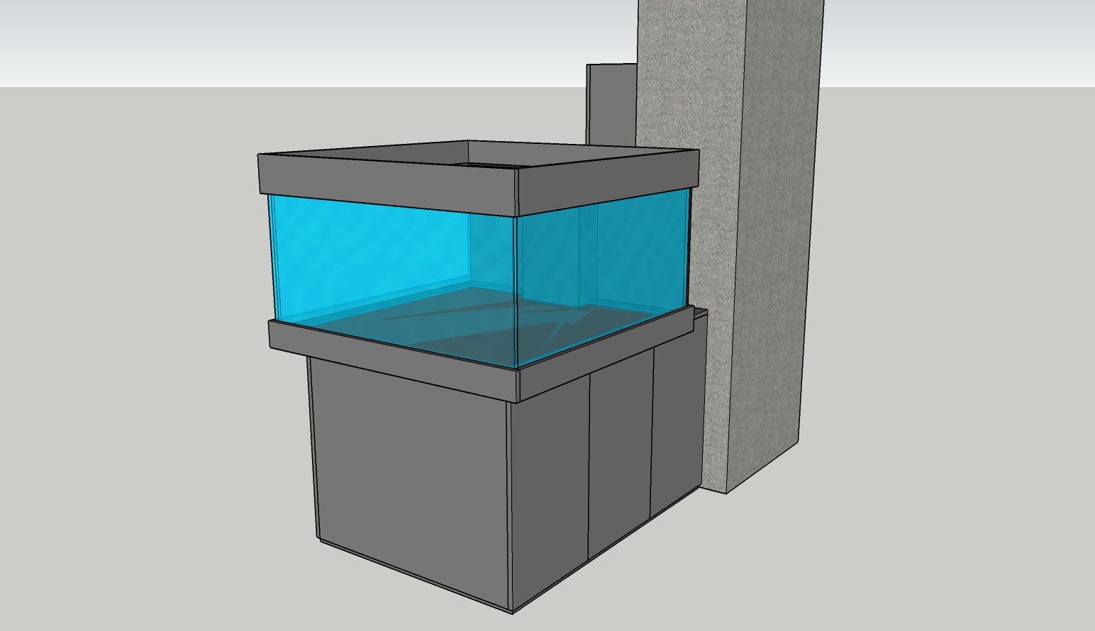 3D-Planung des schwebenden Design Aquariums von rechts